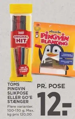 MENY TOMS PINGVIN SLIKPOSE ELLER GO'E STÆNGER 100-130 g tilbud