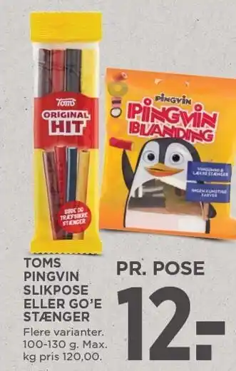 MENY TOMS PINGVIN SLIKPOSE ELLER GO'E STÆNGER 100-130 g tilbud