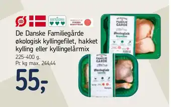 Føtex De Danske Familiegårde økologisk kyllingefilet, hakket kylling eller kyllingelårmix tilbud
