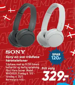 Bilka Sony on-ear trådløse høretelefoner tilbud