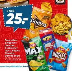 Bilka Popz mikrobølgeovns popcorn 3 pak eller Lay’s, Bugles, Cheetos tilbud