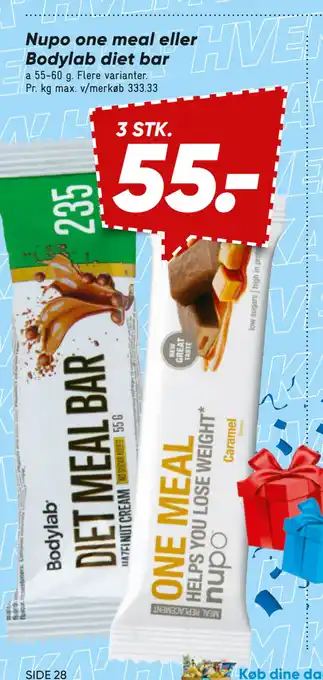 Bilka Nupo one meal eller Bodylab diet bar tilbud