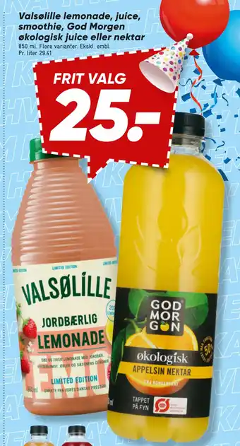 Bilka Valsølille lemonade, juice, smoothie, God Morgen økologisk juice eller nektar tilbud