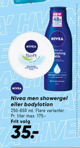 Bilka Nivea men showergel eller bodylotion tilbud