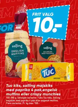 Bilka Tuc kiks, salling majskiks med paprika 4 pak,engelsk muffins eller crispy munchies tilbud