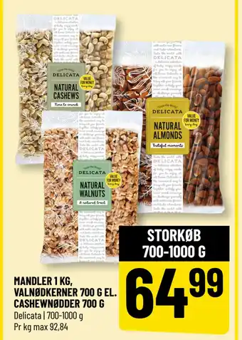 Løvbjerg MANDLER 1 KG, VALNØDKERNER 700 G EL. CASHEWNØDDER 700 G tilbud