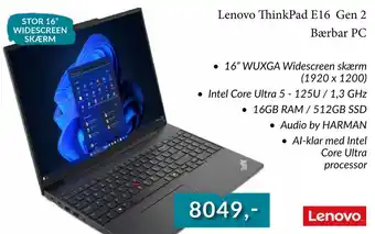 CBC Lenovo ThinkPad E16 Gen 2 Bærbar PC tilbud