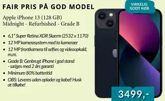 CBC VIRKELIG. GODT KØB. Apple iPhone 13 (128 GB) Midnight - Refurbished - Grade B tilbud