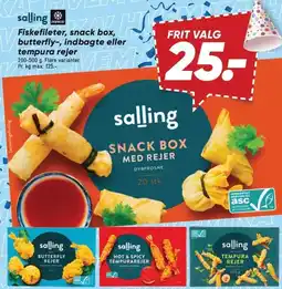 Bilka Salling Fiskefileter, snack box, butterfly-, indbagte eller tempura rejer tilbud