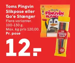 SPAR Toms Pingvin Slikpose eller Go’e Stænger tilbud