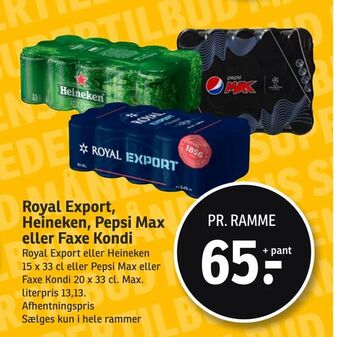 SPAR Royal Export, Heineken, Pepsi Max eller Faxe Kondi tilbud