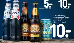 REMA 1000 Kronenbourg, Grimbergen eller Jacobsen 33 cl. Ex. pant tilbud