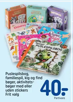 REMA 1000 Puslespilsbog, familiespil, kig og find bøger, aktivitetsbøger med eller uden stickers Frit valg tilbud