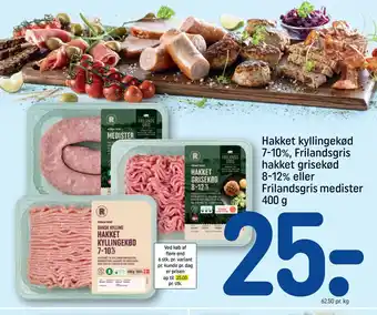 REMA 1000 Hakket kyllingekød 7-10%, Frilandsgris hakket grisekød 8-12% eller Frilandsgris medister 400 g tilbud