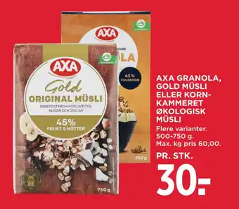 MENY AXA GRANOLA, GOLD MÜSLI ELLER KORN KAMMERET ØKOLOGISK MÜSLI tilbud