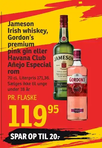 SPAR Jameson Irish whiskey, Gordon's premium pink gin eller Havana Club Añejo Especial rom tilbud