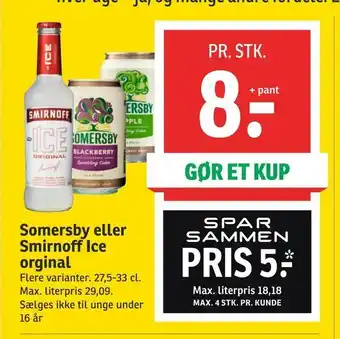 SPAR Somersby eller Smirnoff Ice orginal tilbud