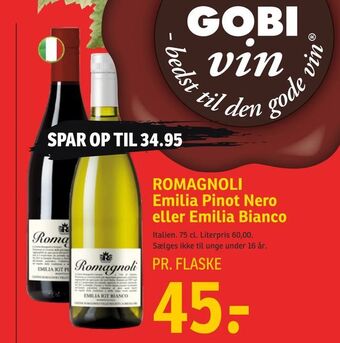 SPAR ROMAGNOLI Emilia Pinot Nero eller Emilia Bianco tilbud
