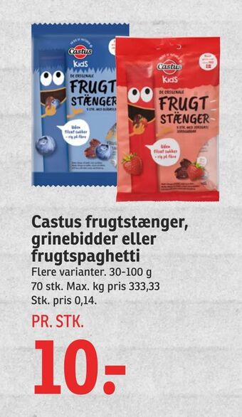 SPAR Castus frugtstænger, grinebidder eller frugtspaghetti tilbud