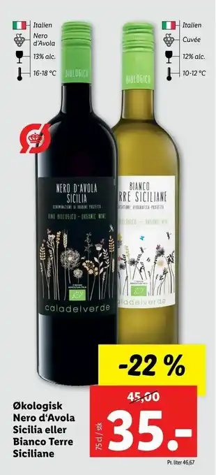 Økologisk Nero d‘Avola Sicilia eller Bianco Terre Siciliane