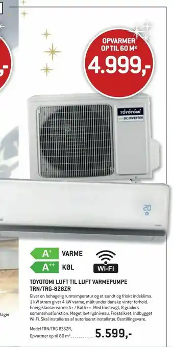 TOYOTOMI LUFT TIL LUFT VARMEPUMPE TRN/TRG-828ZR