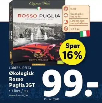 Lidl CORTE AURELIO Økologisk Rosso Puglia IGT tilbud