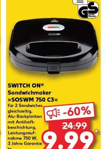 Kaufland SWITCH ON® Sandwichmaker >>SOSWM 750 C3<< tilbud