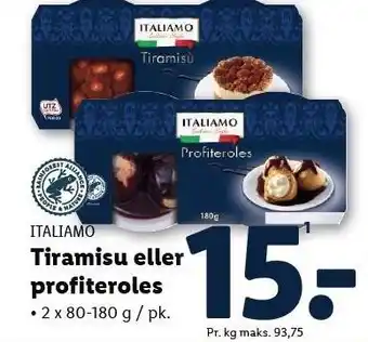 Lidl ITALIAMO Tiramisu eller profiteroles tilbud