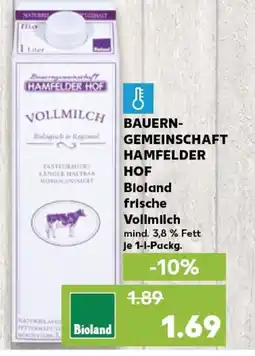 Kaufland BAUERN- GEMEINSCHAFT HAMFELDER HOF Bioland frische Vollmilch tilbud