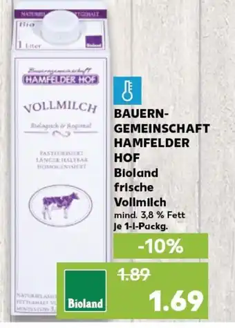 Kaufland BAUERN- GEMEINSCHAFT HAMFELDER HOF Bioland frische Vollmilch tilbud