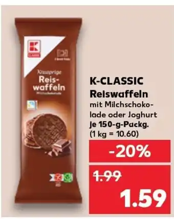 Kaufland K-CLASSIC Reiswaffeln mit Milchschoko- lade oder Joghurt tilbud