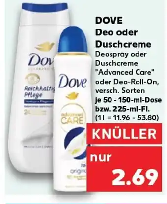 Kaufland DOVE Deo oder Duschcreme Deospray oder tilbud