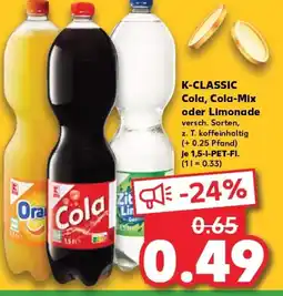 Kaufland K-CLASSIC Cola, Cola-Mix oder Limonade versch. Sorten, tilbud