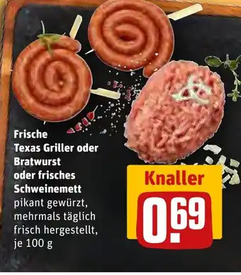 REWE Frische Texas Griller oder Bratwurst oder frisches Schweinemett tilbud