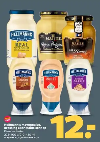 Netto Hellmann's mayonnaise, dressing eller Maille sennep tilbud