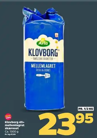 Netto Klovborg 45+ mellemlagret skæreost tilbud