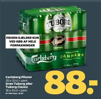 Netto Carlsberg Pilsner, Grøn Tuborg eller Tuborg Classic tilbud