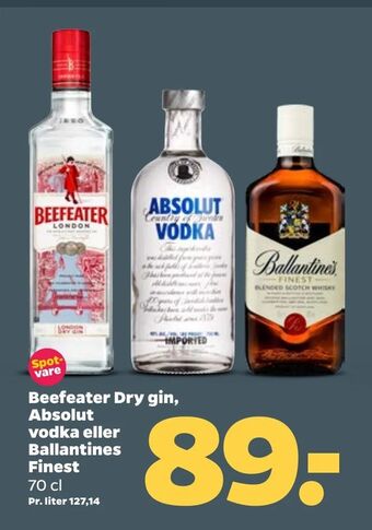 Netto Beefeater Dry gin, Absolut vodka eller Ballantines Finest tilbud