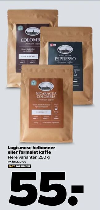 Netto Løgismose helbønner eller formalet kaffe tilbud