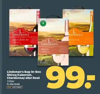Netto Lindeman's Bag-in-Box Shiraz/Cabernet, Chardonnay eller Rosé tilbud