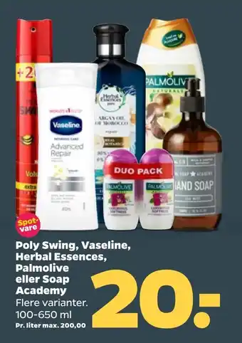 Netto Poly Swing, Vaseline, Herbal Essences, Palmolive eller Soap Academy tilbud