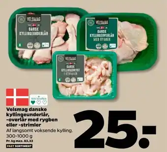 Netto Velsmag danske kyllingeunderlår, -overlår med rygben eller -strimler tilbud