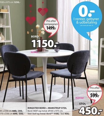 JYSK Ringsted Bord + Manstrup Stol tilbud