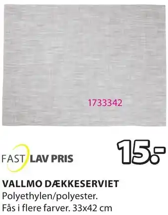 JYSK Vallmo Dækkeserviet 33x42 cm tilbud