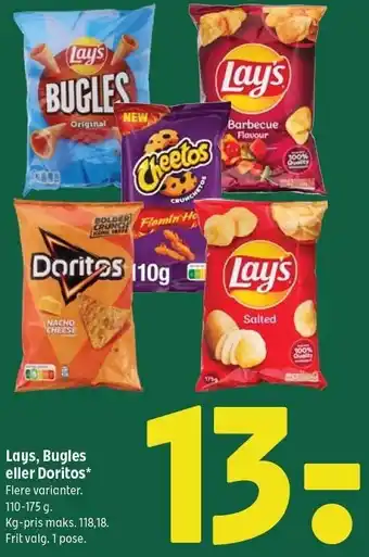 Coop 365 Lays, Bugles eller Doritos 110-175 g tilbud