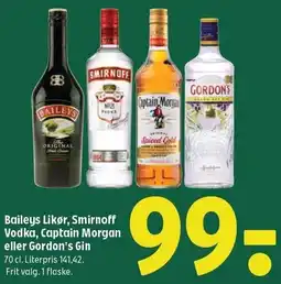 Coop 365 Baileys Likør, Smirnoff Vodka, Captain Morgan eller Gordon's Gin tilbud