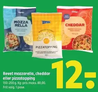 Coop 365 Revet mozzarella, cheddar eller pizzatopping tilbud