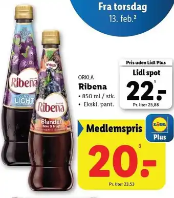 Lidl ORKLA Ribena 850 ml tilbud