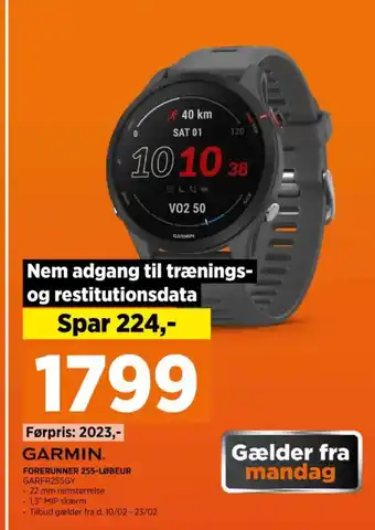 Power Garmin forerunner 255-løbeur garfr255gy tilbud