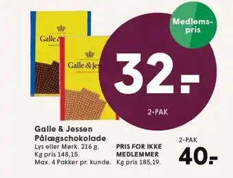 SPAR Galle & Jessen Pålægschokolade tilbud